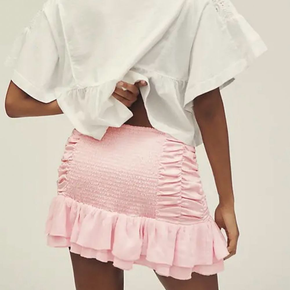 NWT Anthropologie Maeve Satin Chiffon Ruched Mini Skirt Pink Size M Coquette - Picture 4 of 13